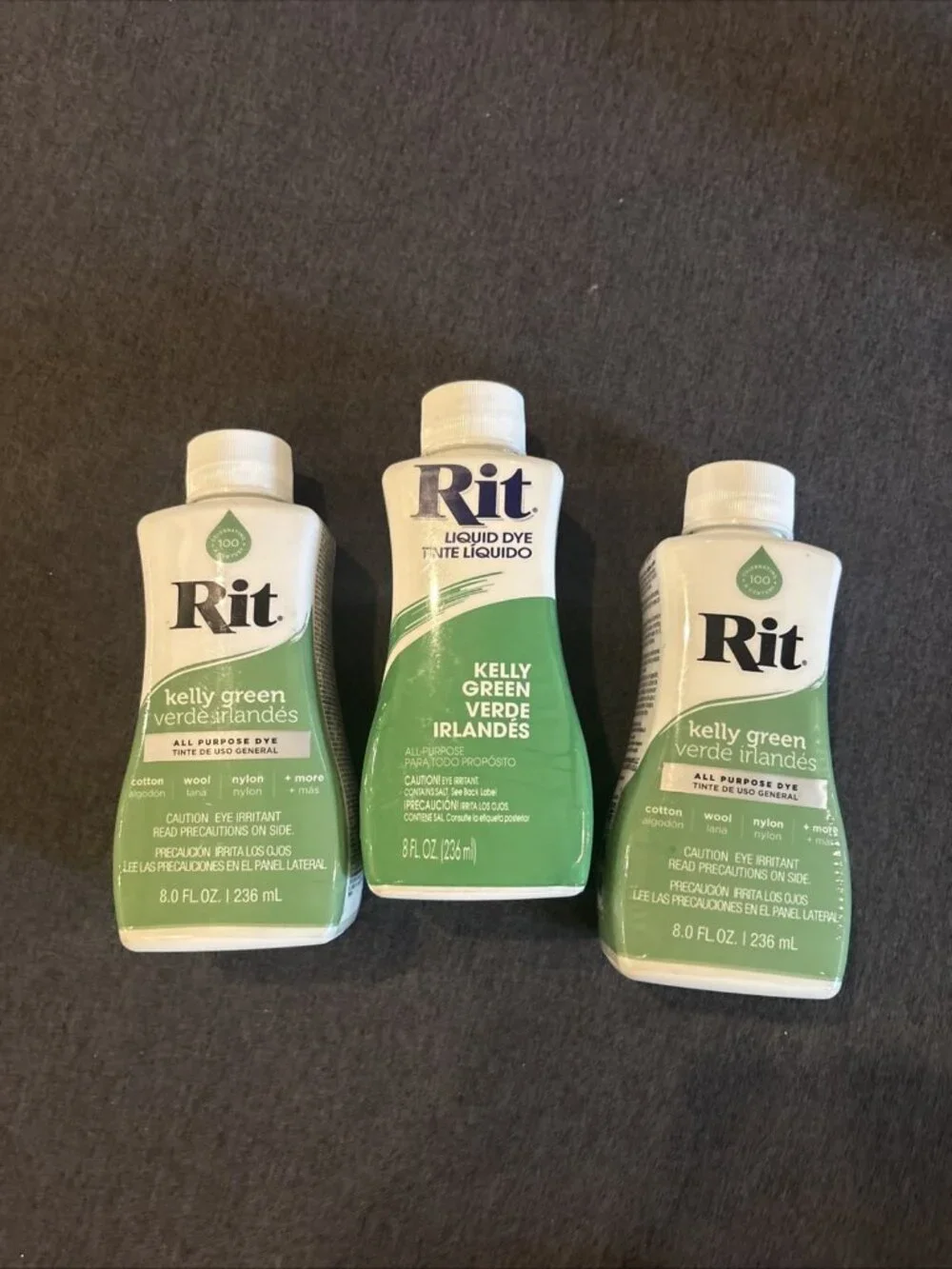Lot of 3 New Rit All-Purpose Liquid Dye, Kelly Green, 8 fl oz Crafts Tie Dye Fun